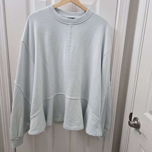 Sweaty Betty Revive Sweatshirt Womens 14 Aqua Blue Peplum Oversized‎ Loungewear - Picture 1 of 15